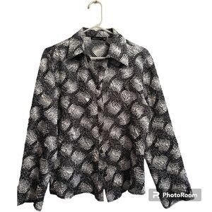 Jennifer Lloyd Career Blouse Black & White Flared Sleeve, Womens Large